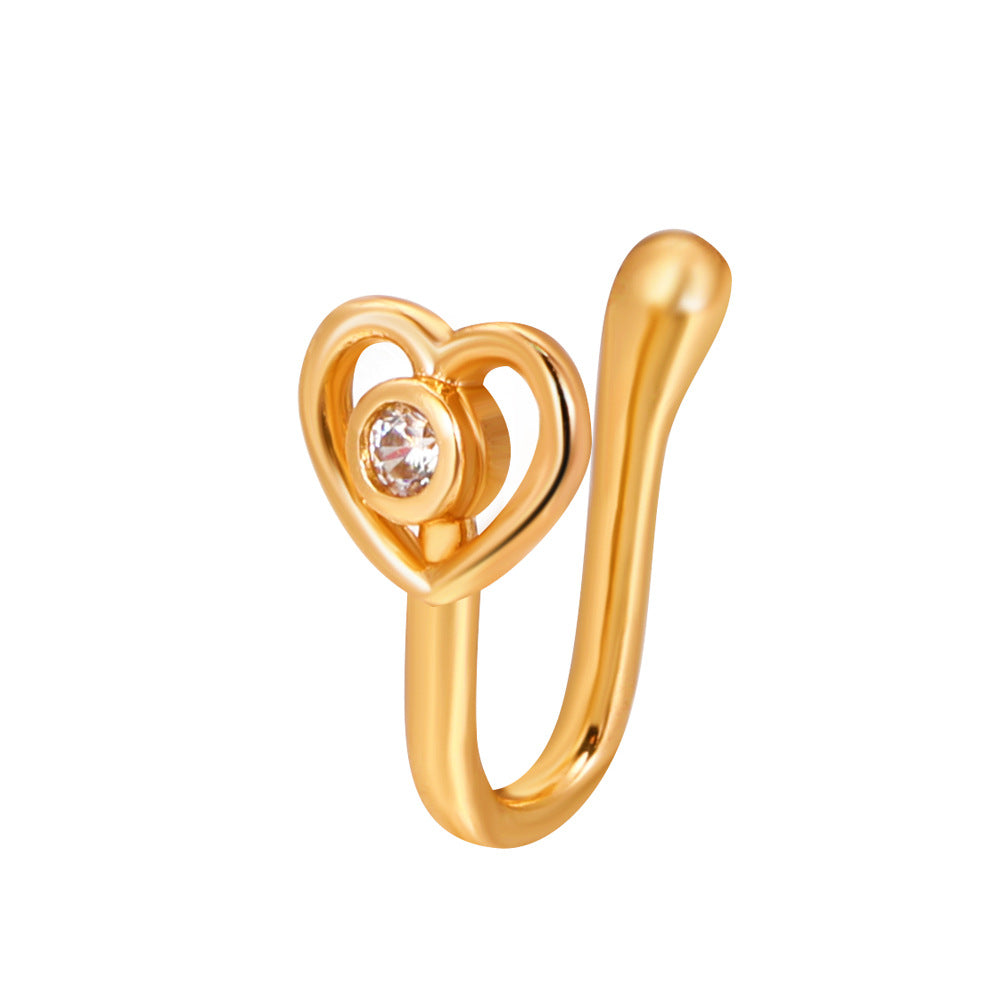 Zircon Star & Heart U-Clip Nose Cuff — No-Pierce Nose Jewellery