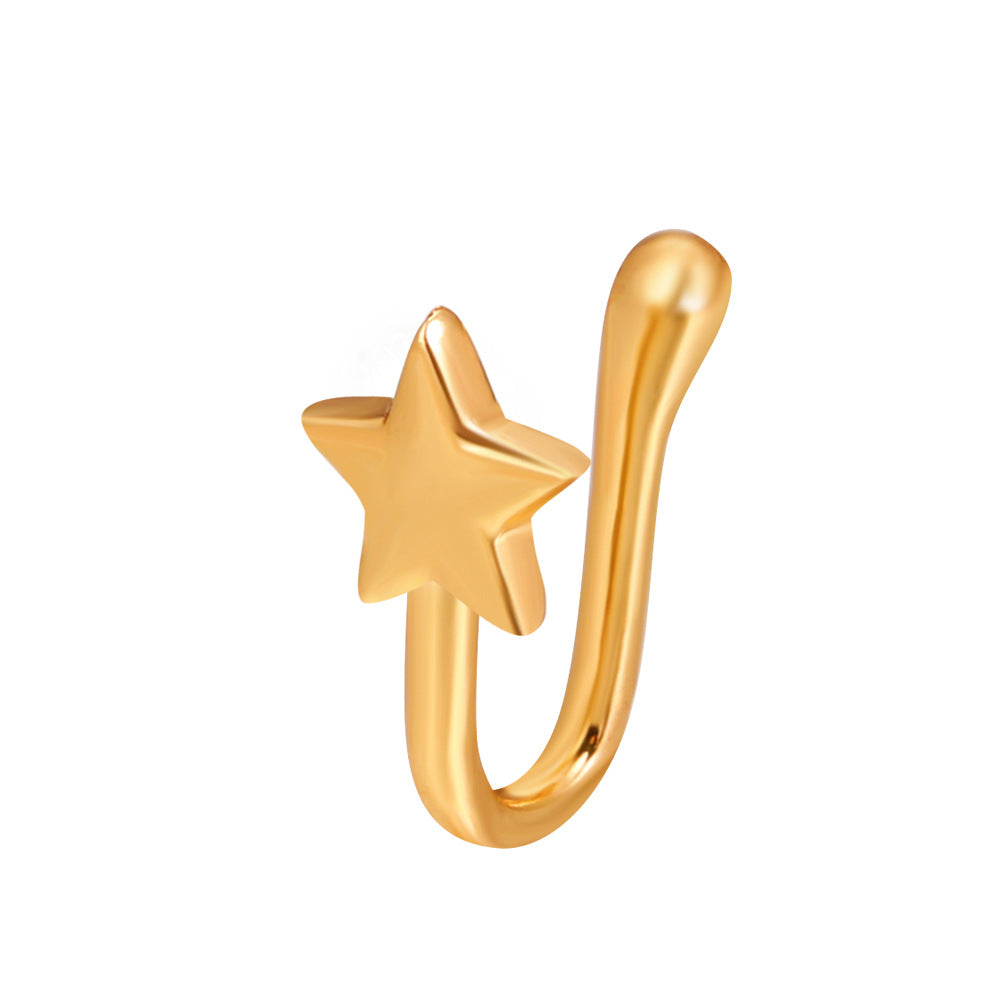 Zircon Star & Heart U-Clip Nose Cuff — No-Pierce Nose Jewellery