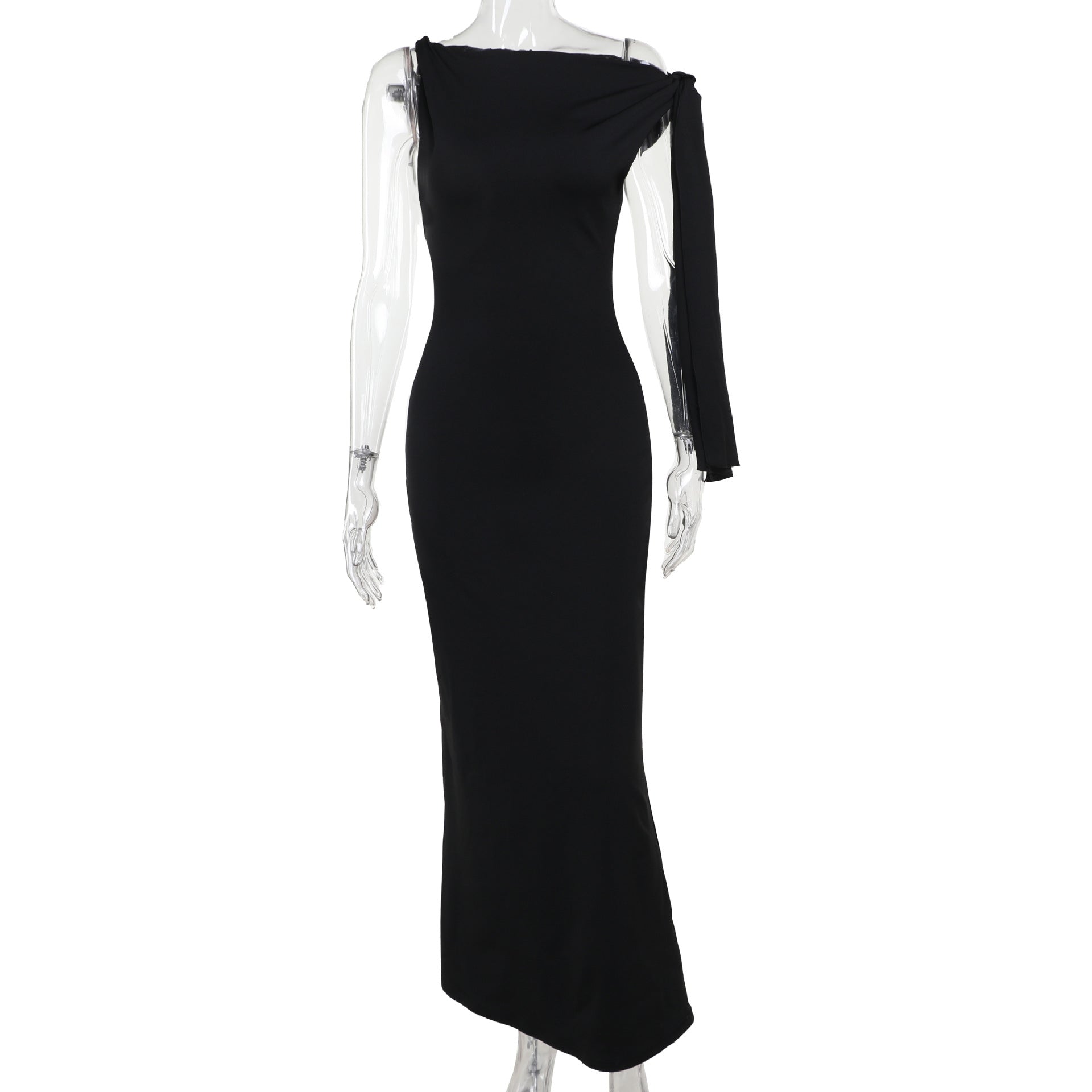 Slim Fit One-Shoulder Ribbon Dress