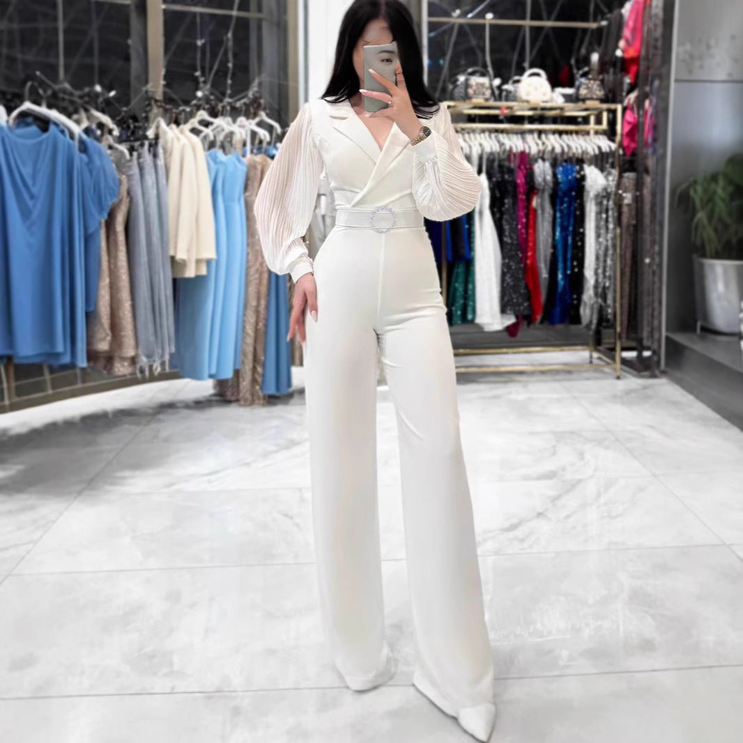 Women's Tailored Blazer Collar Jumpsuit