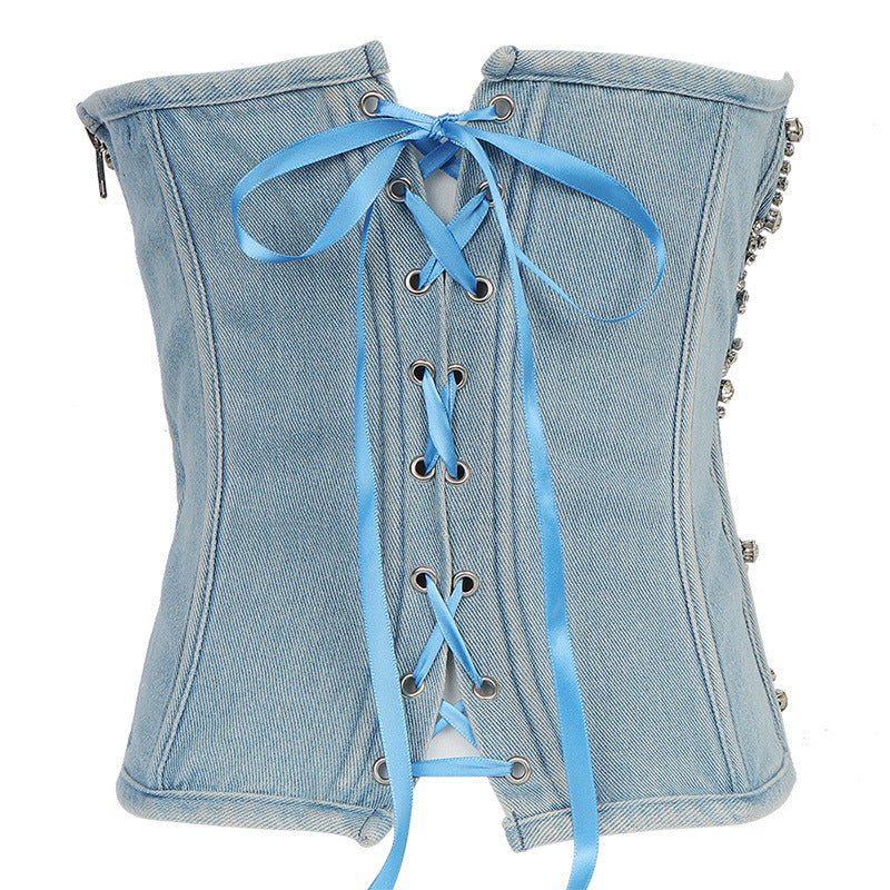 Korean-Style Grid Lace-Up Bandeau Top — Women’s Wrapped Chest Top
