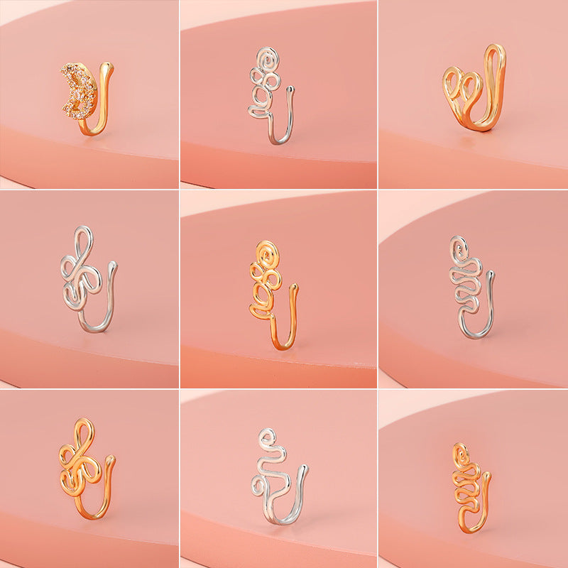 Zircon Star & Heart U-Clip Nose Cuff — No-Pierce Nose Jewellery