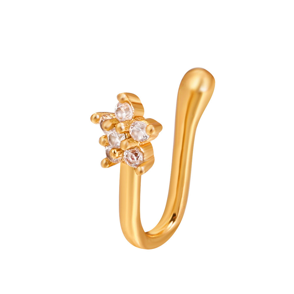 Zircon Star & Heart U-Clip Nose Cuff — No-Pierce Nose Jewellery