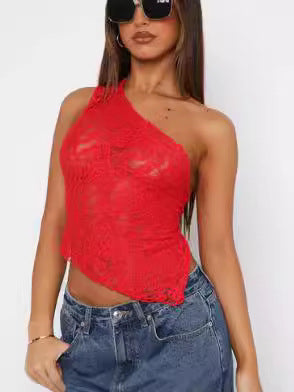 Women's Lace Backless Asymmetrical Vest Top