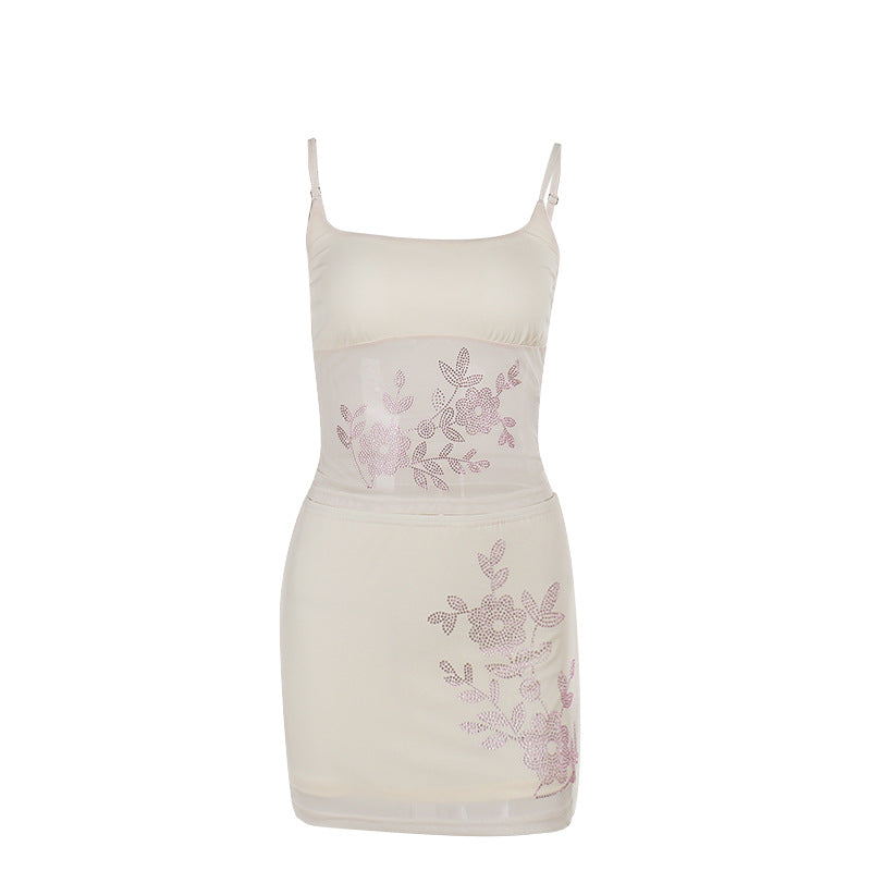 Rhinestone Floral Camisole & Mini Skirt Co-ord — Women’s Embellished Two-Piece
