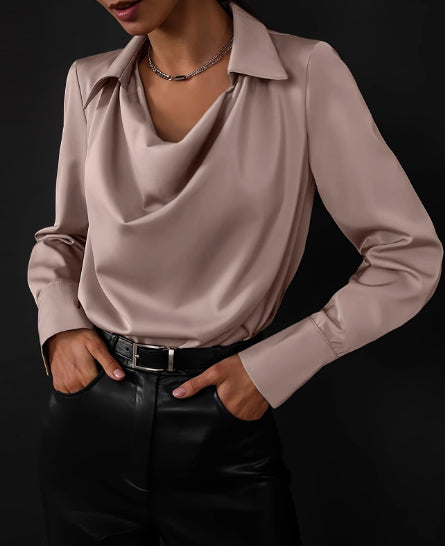 Women's Solid Collared Long Sleeve Blouse