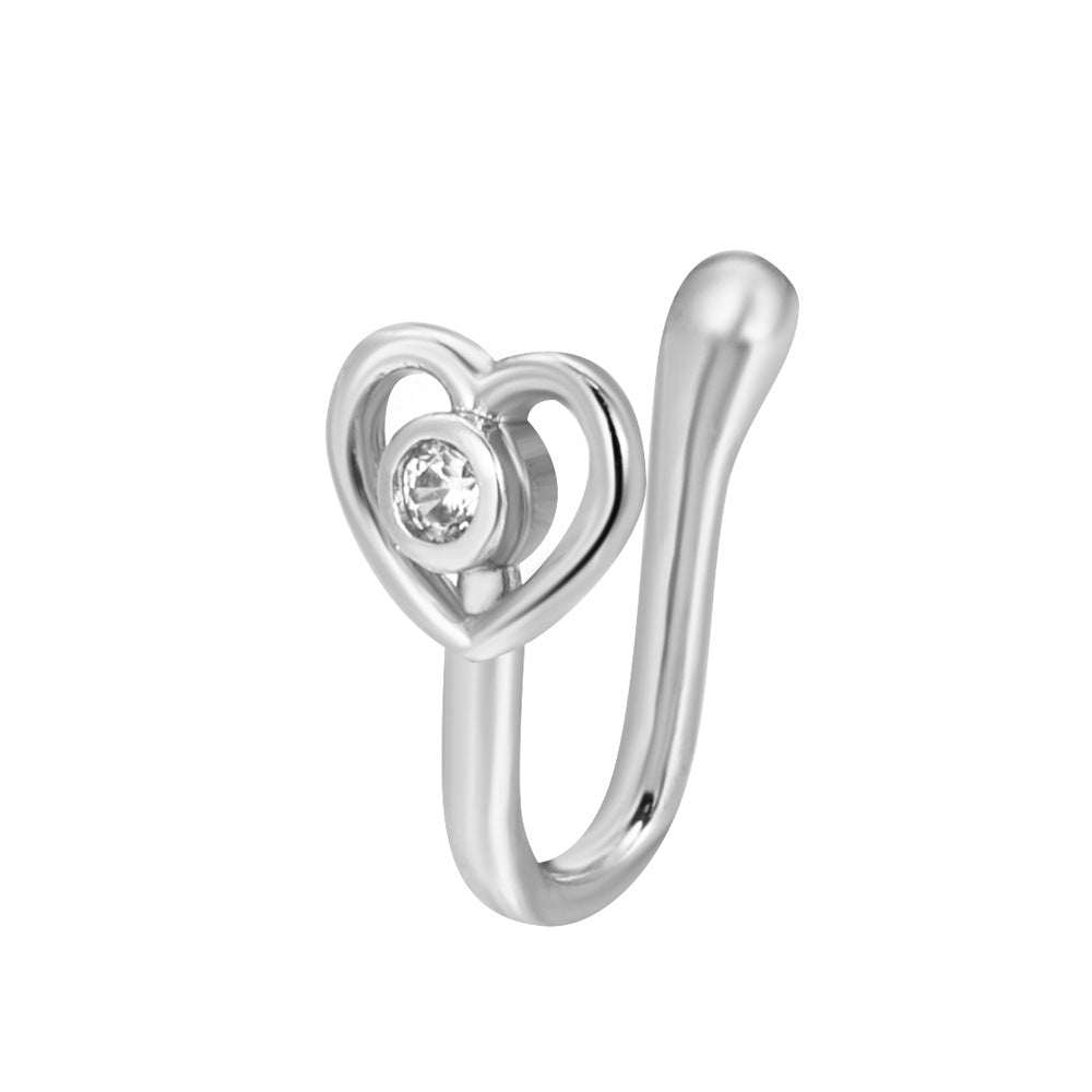 Zircon Star & Heart U-Clip Nose Cuff — No-Pierce Nose Jewellery