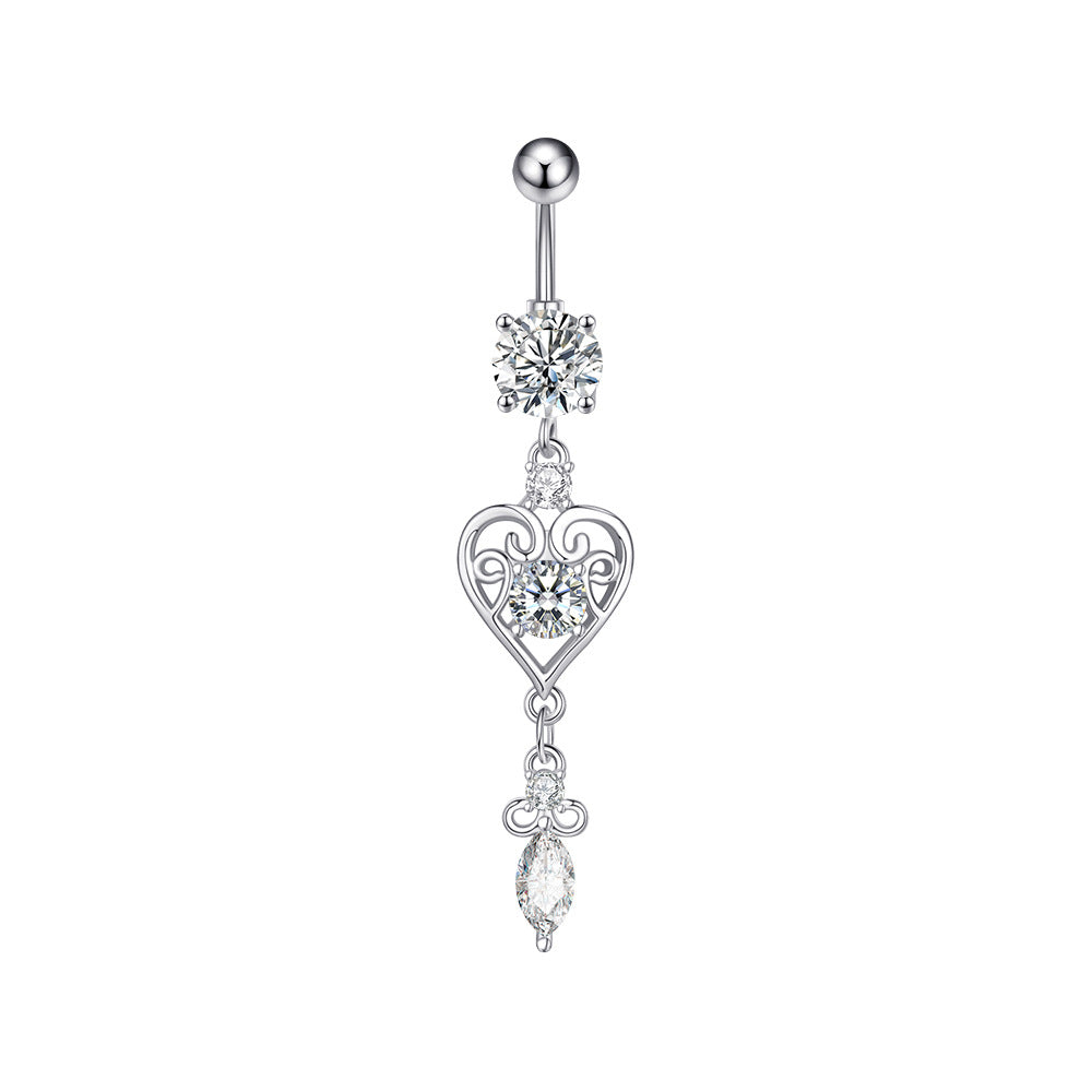 Zircon Pendant Navel Ring — Stainless Steel Belly Piercing Jewellery