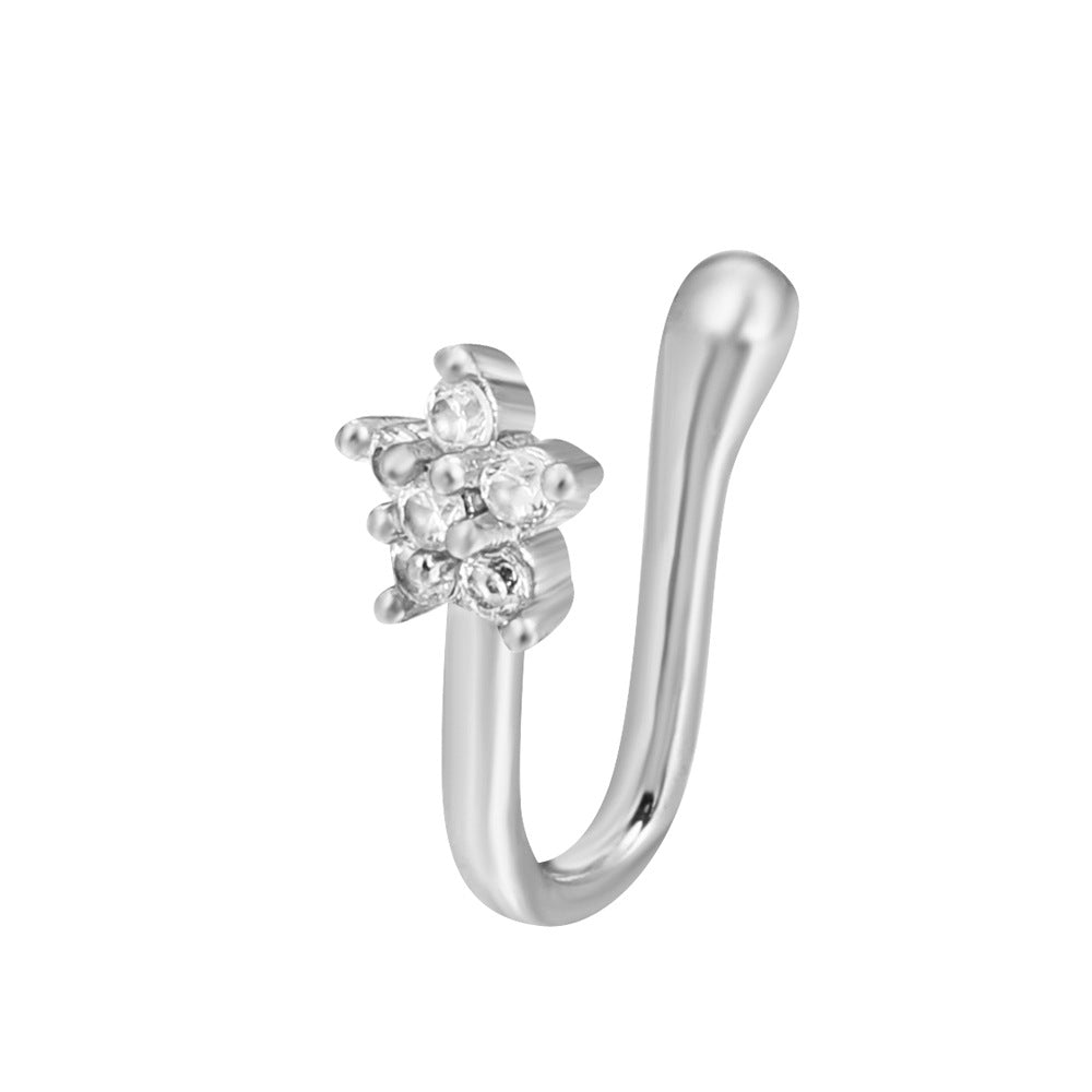 Zircon Star & Heart U-Clip Nose Cuff — No-Pierce Nose Jewellery