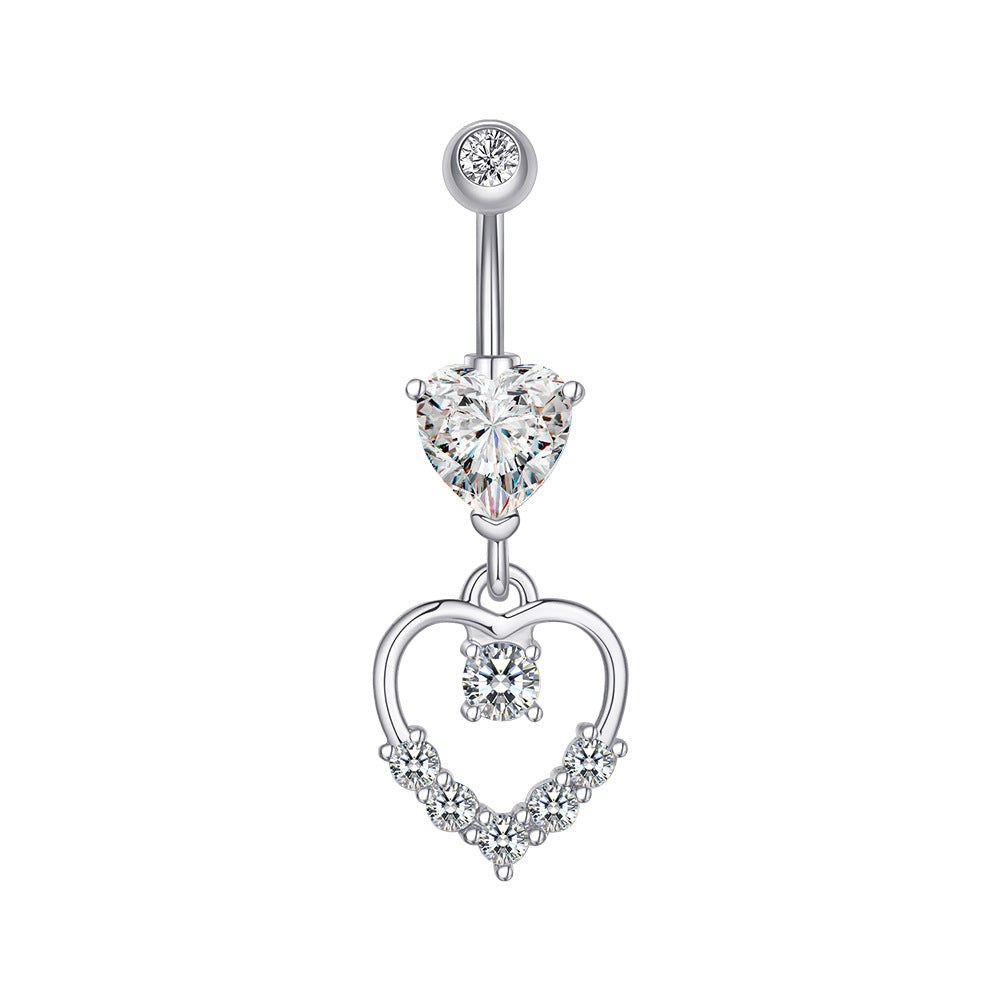 Zircon Pendant Navel Ring — Stainless Steel Belly Piercing Jewellery