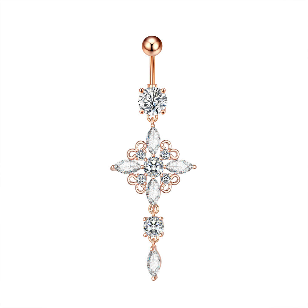 Zircon Pendant Navel Ring — Stainless Steel Belly Piercing Jewellery