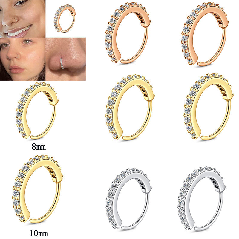 Micro Diamond O-Ring Nose Ring & Ear Cuff — Zircon Piercing Jewellery