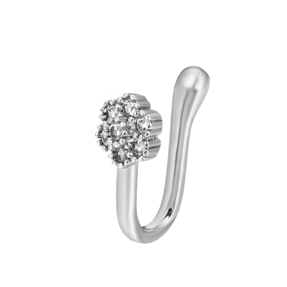 Zircon Star & Heart U-Clip Nose Cuff — No-Pierce Nose Jewellery
