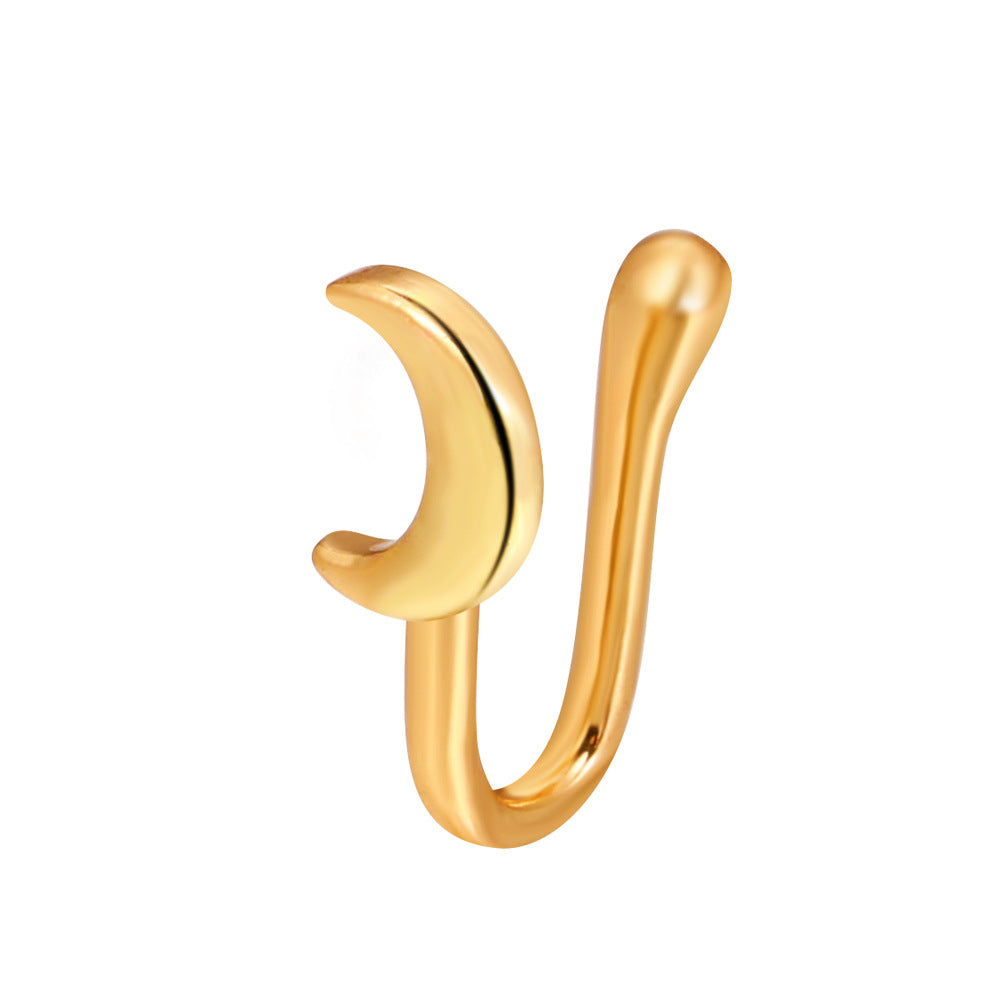 Zircon Star & Heart U-Clip Nose Cuff — No-Pierce Nose Jewellery