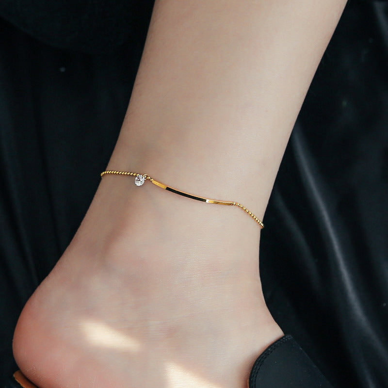 18K Gold Smile Zircon Anklet — Minimalist Women’s Foot Jewellery