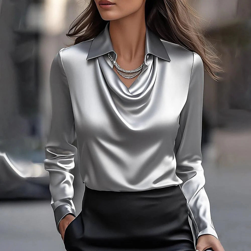 Women's Solid Collared Long Sleeve Blouse