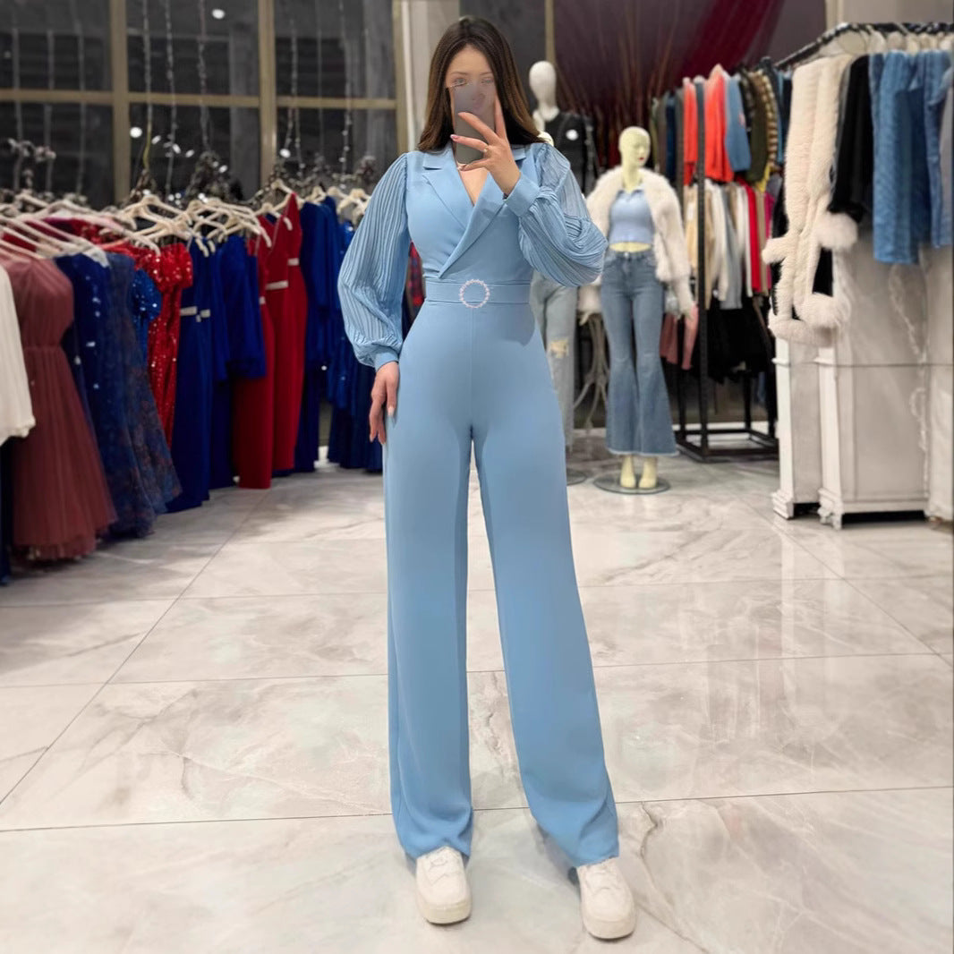 Women's Tailored Blazer Collar Jumpsuit