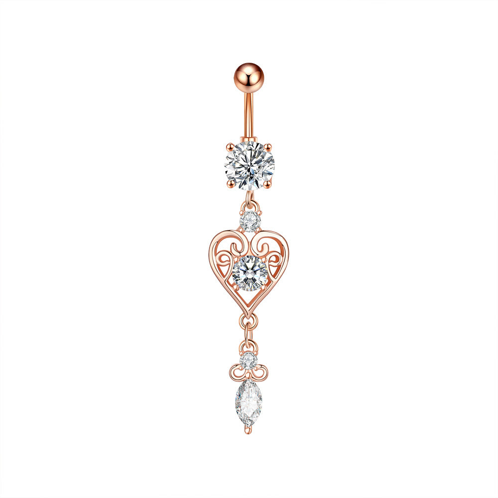 Zircon Pendant Navel Ring — Stainless Steel Belly Piercing Jewellery