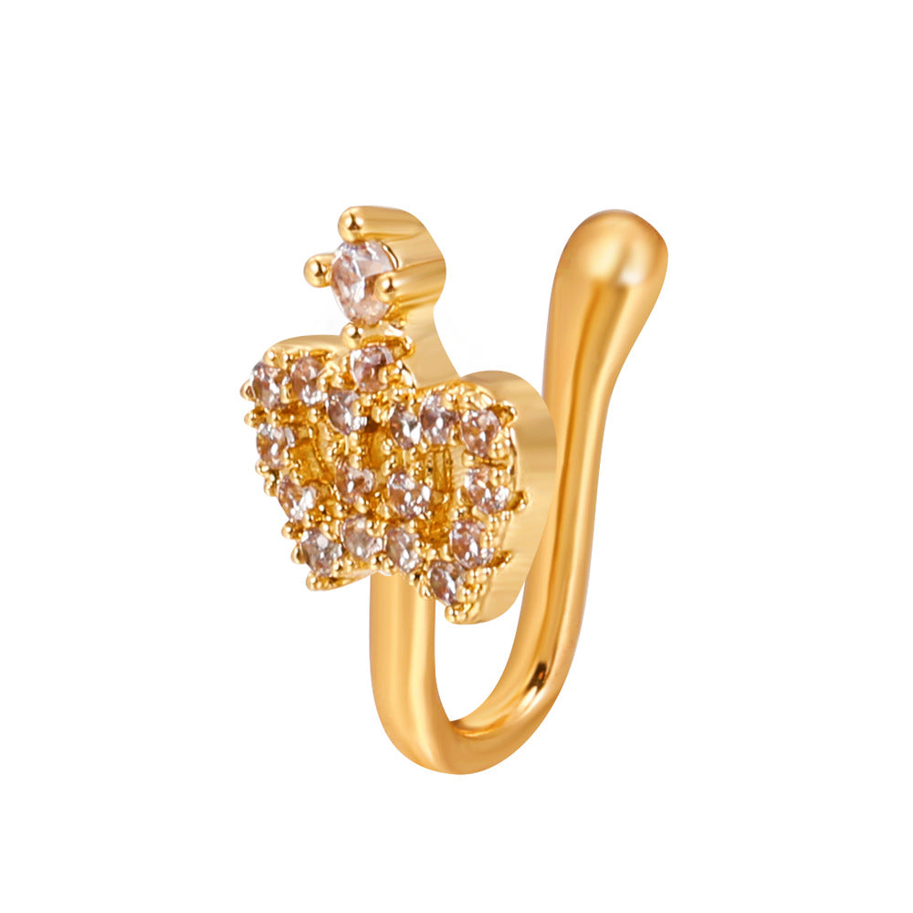 Zircon Star & Heart U-Clip Nose Cuff — No-Pierce Nose Jewellery