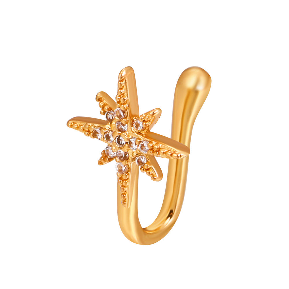 Zircon Star & Heart U-Clip Nose Cuff — No-Pierce Nose Jewellery