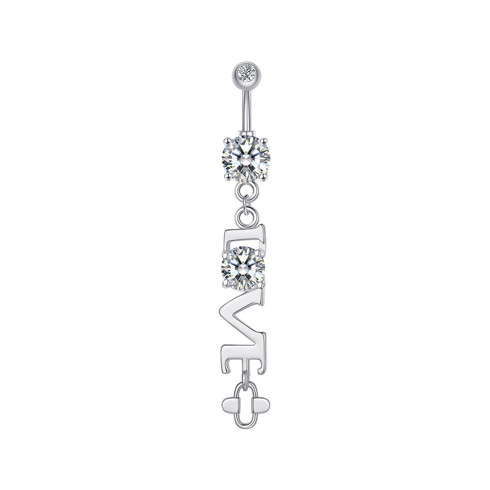 Zircon Pendant Navel Ring — Stainless Steel Belly Piercing Jewellery