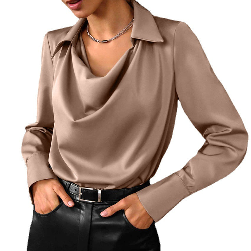 Women's Solid Collared Long Sleeve Blouse