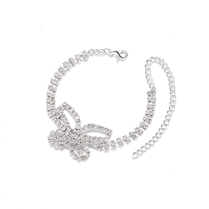 Full Diamond Butterfly Anklet — Multi-Layer Rhinestone Foot Jewellery