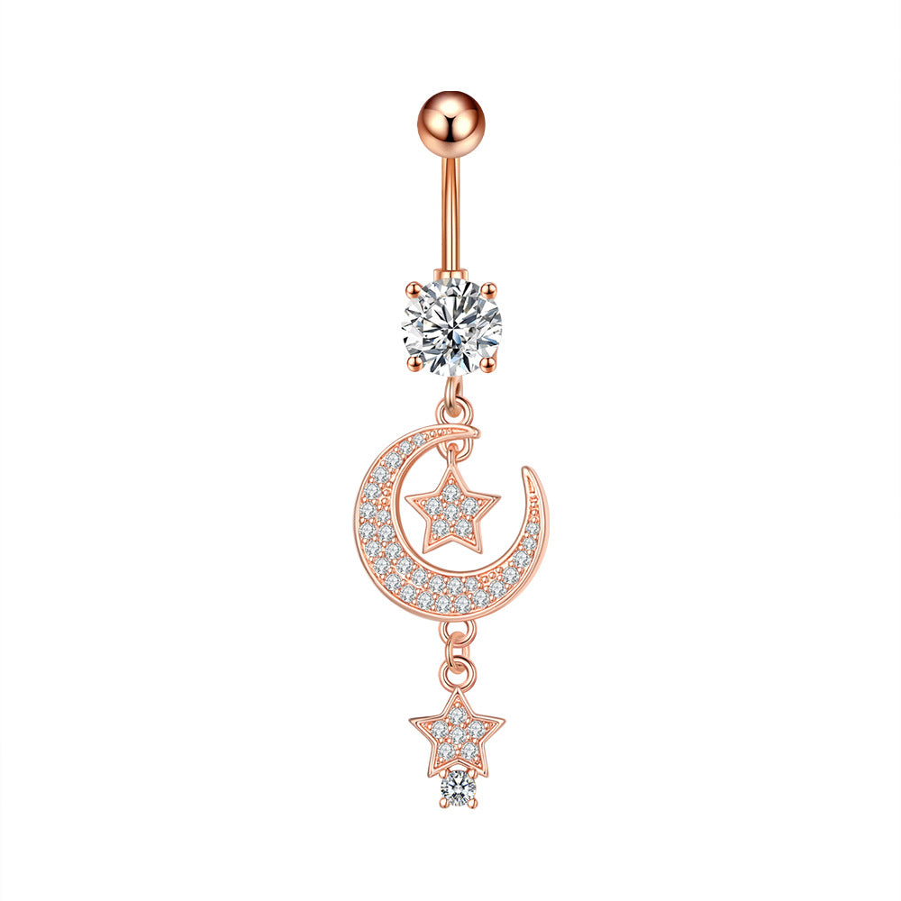 Zircon Pendant Navel Ring — Stainless Steel Belly Piercing Jewellery