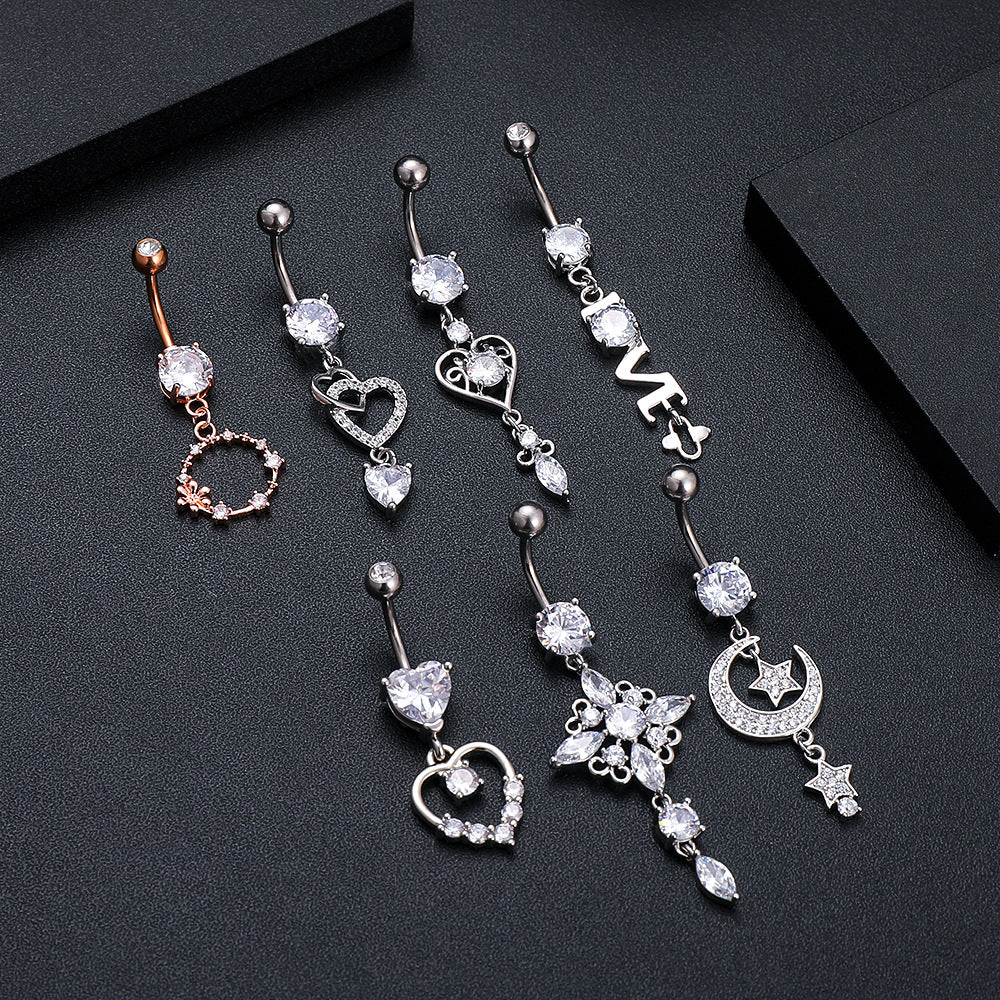 Zircon Pendant Navel Ring — Stainless Steel Belly Piercing Jewellery