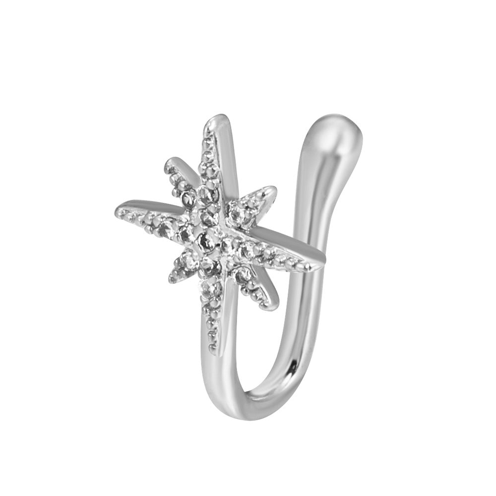 Zircon Star & Heart U-Clip Nose Cuff — No-Pierce Nose Jewellery