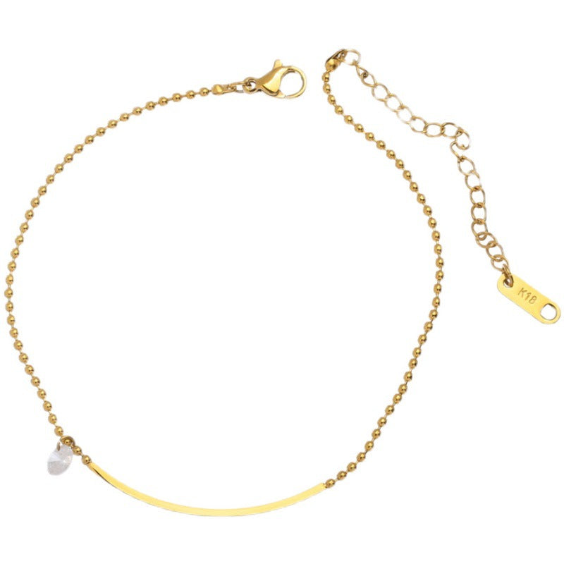 18K Gold Smile Zircon Anklet — Minimalist Women’s Foot Jewellery