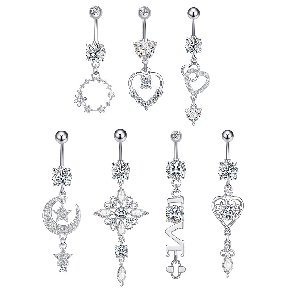 Zircon Pendant Navel Ring — Stainless Steel Belly Piercing Jewellery