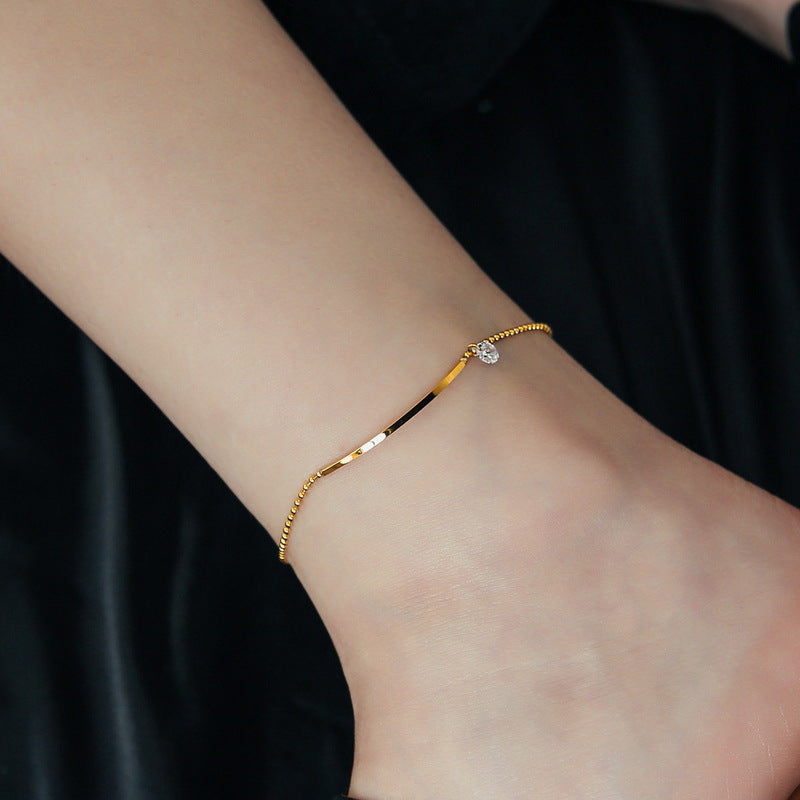 18K Gold Smile Zircon Anklet — Minimalist Women’s Foot Jewellery