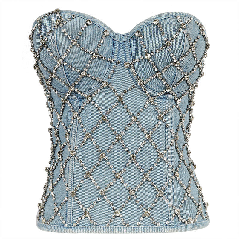 Korean-Style Grid Lace-Up Bandeau Top — Women’s Wrapped Chest Top