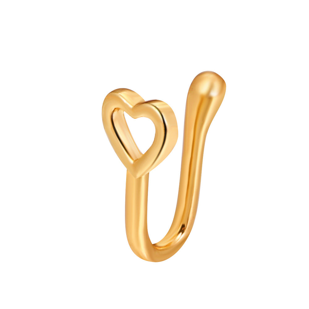 Zircon Star & Heart U-Clip Nose Cuff — No-Pierce Nose Jewellery