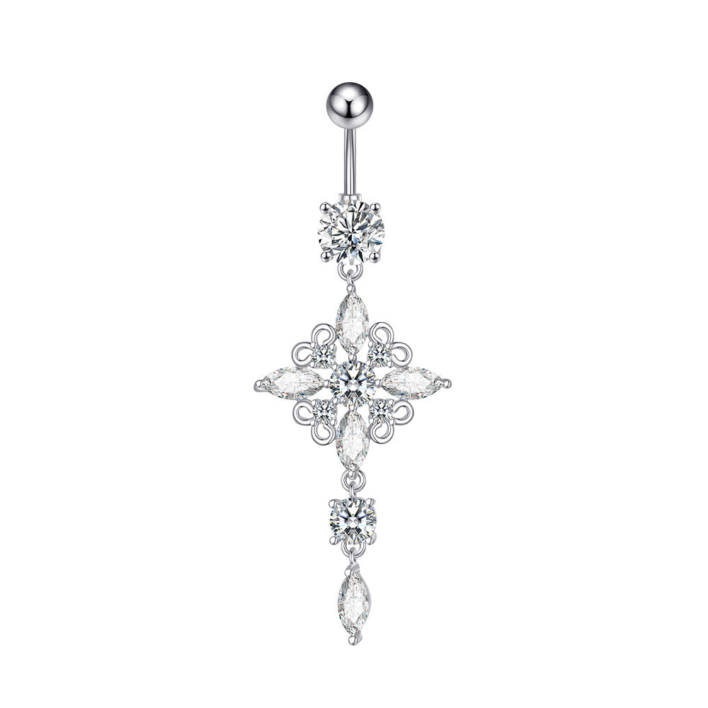 Zircon Pendant Navel Ring — Stainless Steel Belly Piercing Jewellery