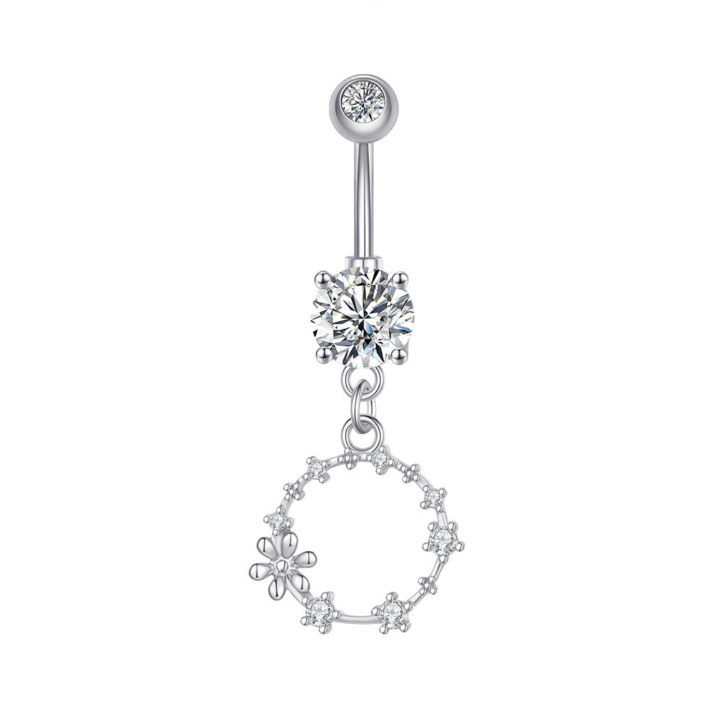 Zircon Pendant Navel Ring — Stainless Steel Belly Piercing Jewellery
