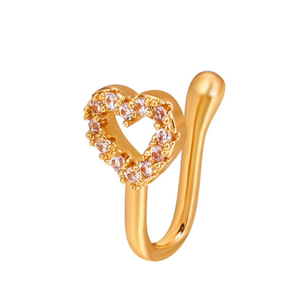 Zircon Star & Heart U-Clip Nose Cuff — No-Pierce Nose Jewellery
