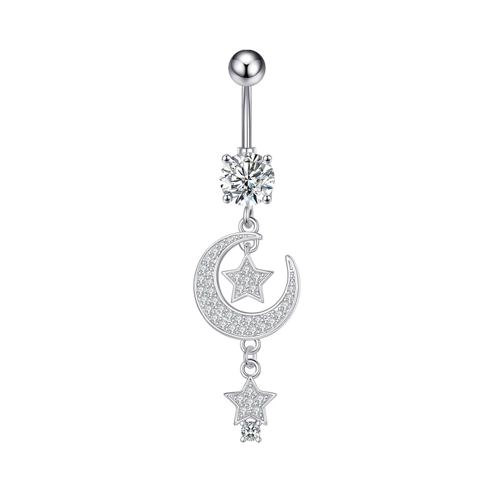 Zircon Pendant Navel Ring — Stainless Steel Belly Piercing Jewellery