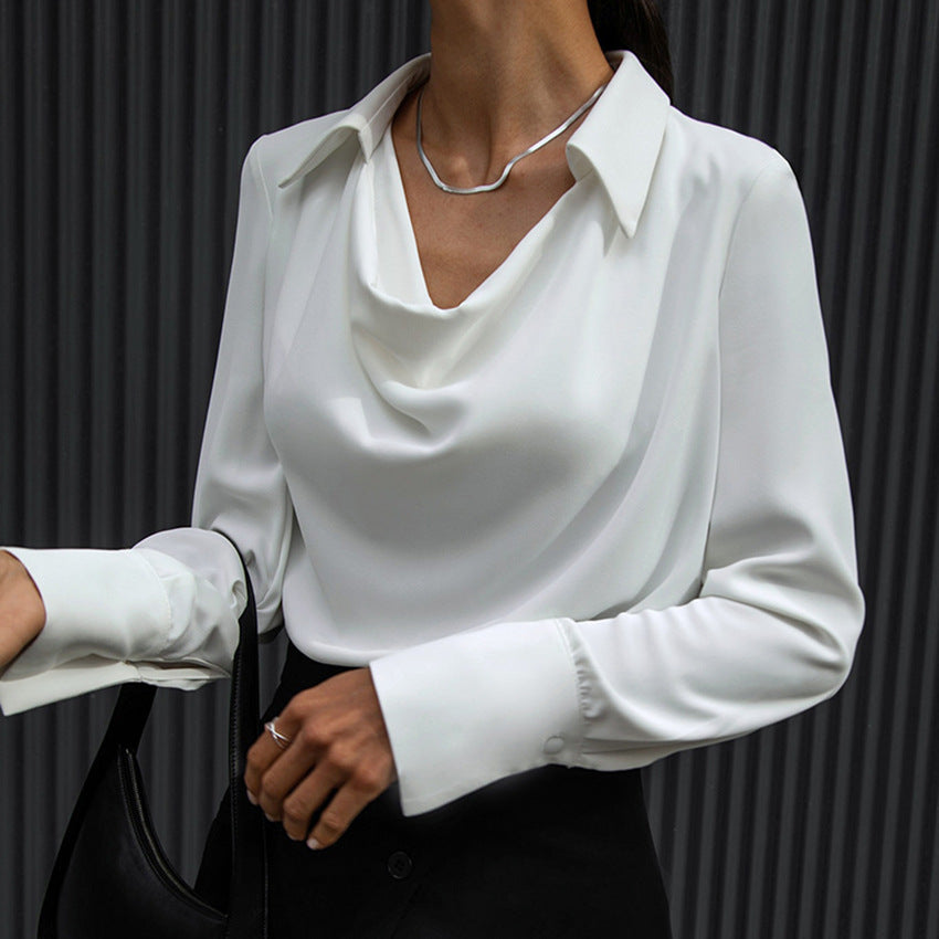Women's Solid Collared Long Sleeve Blouse