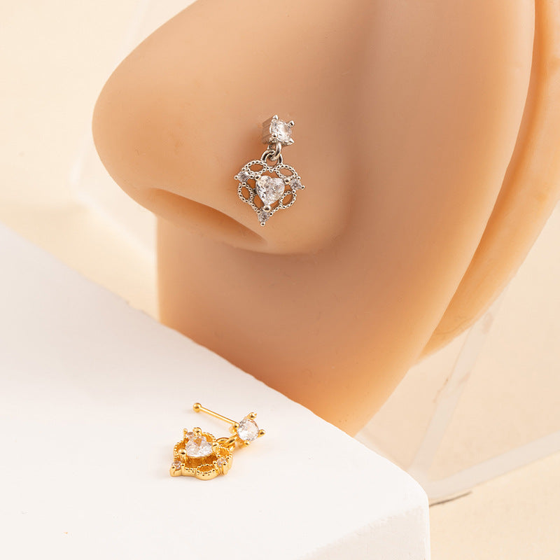 Rhinestone Flower Nose Stud — Zircon Copper Piercing Jewellery