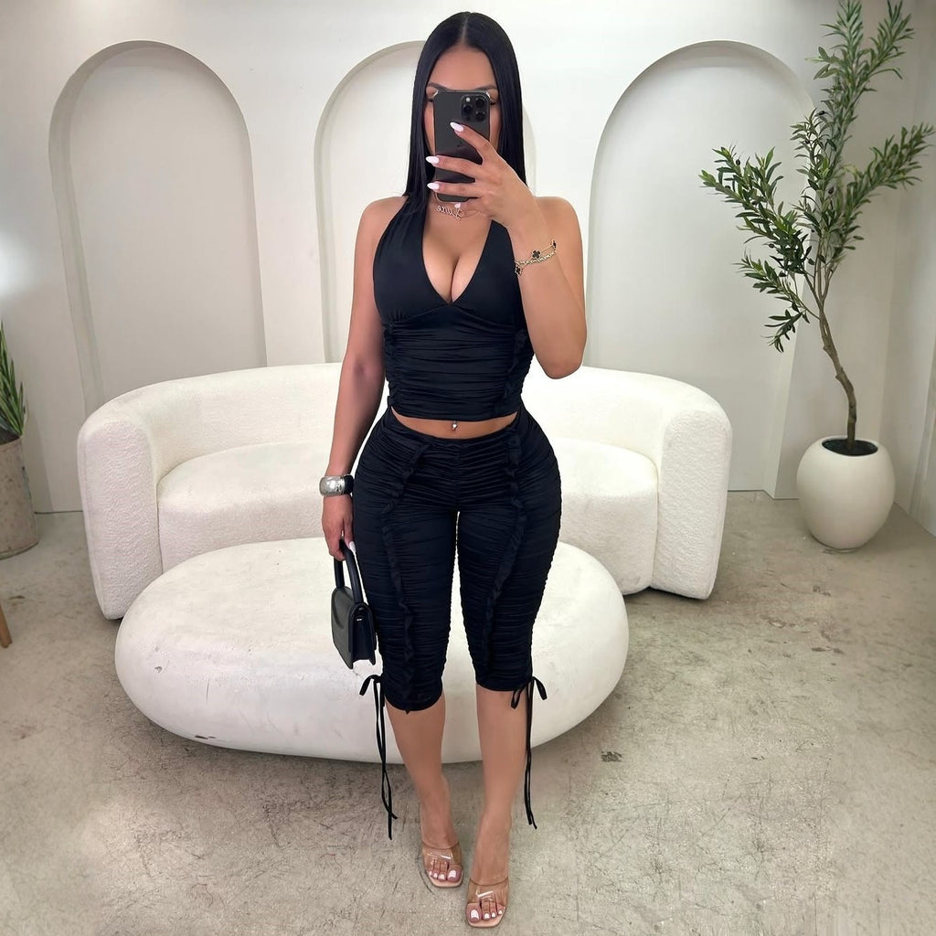 Backless Tank Top & Cropped Pants Co-ord — Women’s Two-Piece Set