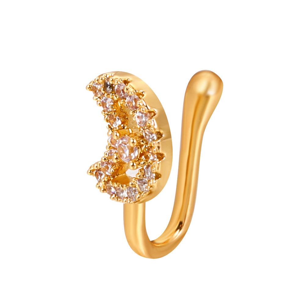Zircon Star & Heart U-Clip Nose Cuff — No-Pierce Nose Jewellery