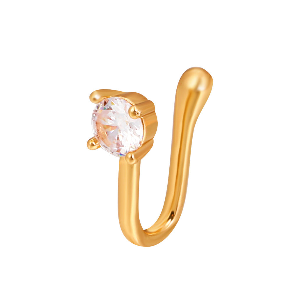 Zircon Star & Heart U-Clip Nose Cuff — No-Pierce Nose Jewellery