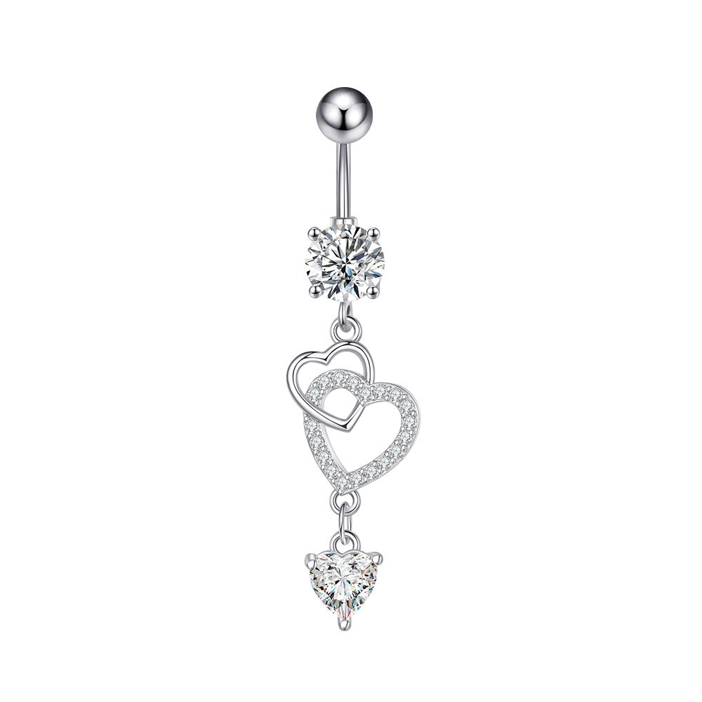 Zircon Pendant Navel Ring — Stainless Steel Belly Piercing Jewellery