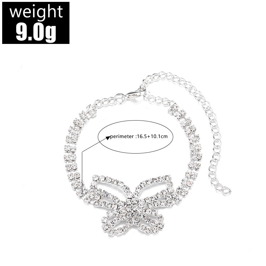 Full Diamond Butterfly Anklet — Multi-Layer Rhinestone Foot Jewellery