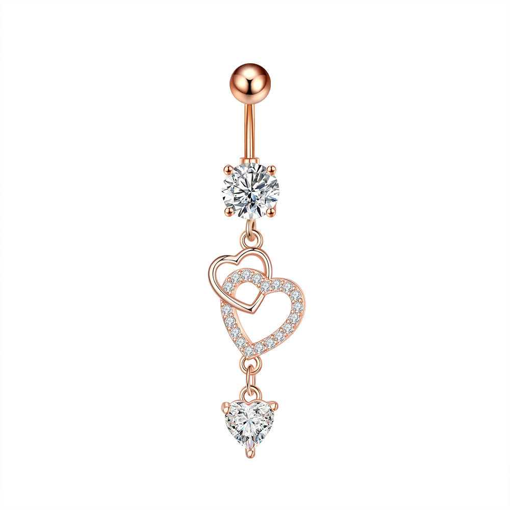 Zircon Pendant Navel Ring — Stainless Steel Belly Piercing Jewellery