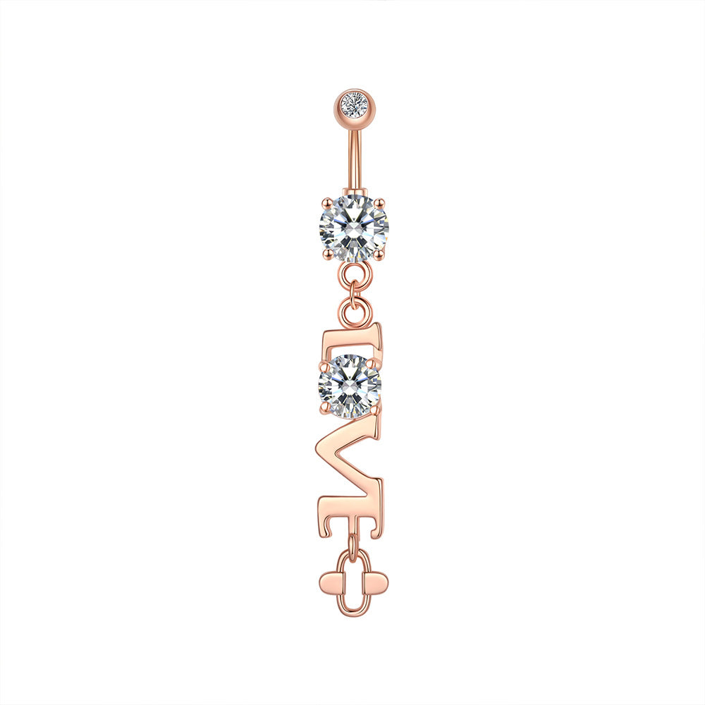 Zircon Pendant Navel Ring — Stainless Steel Belly Piercing Jewellery