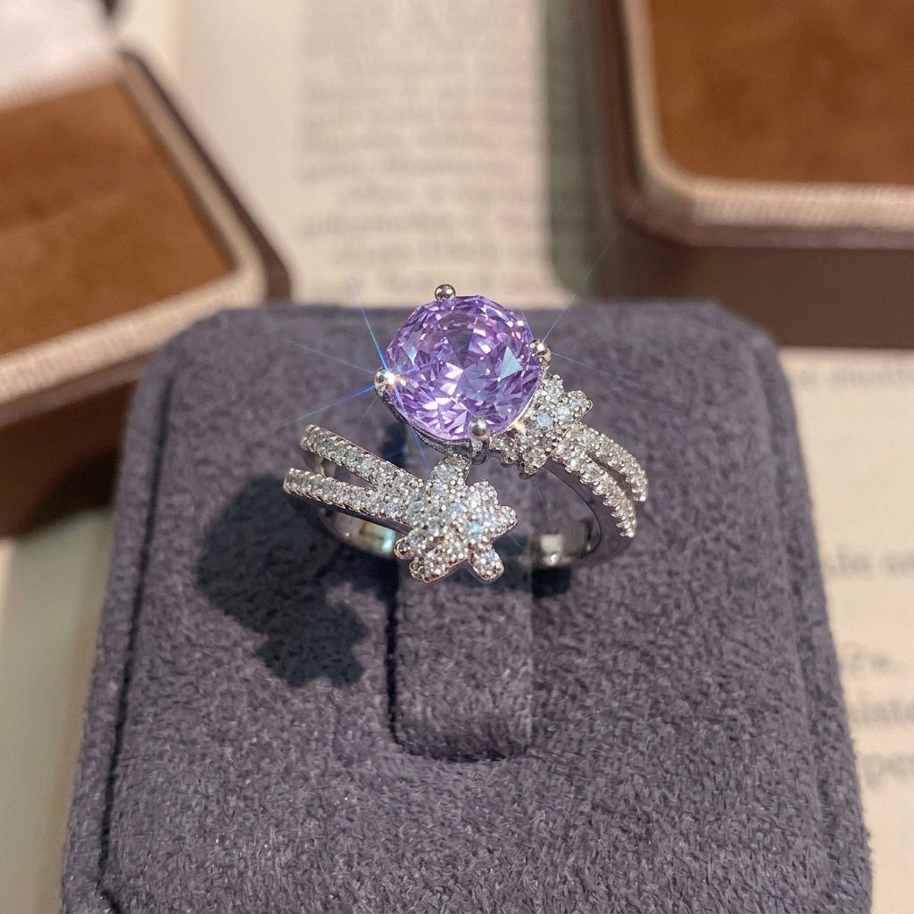 Purple zircon ring stackable luxury ring for women - kithoka
