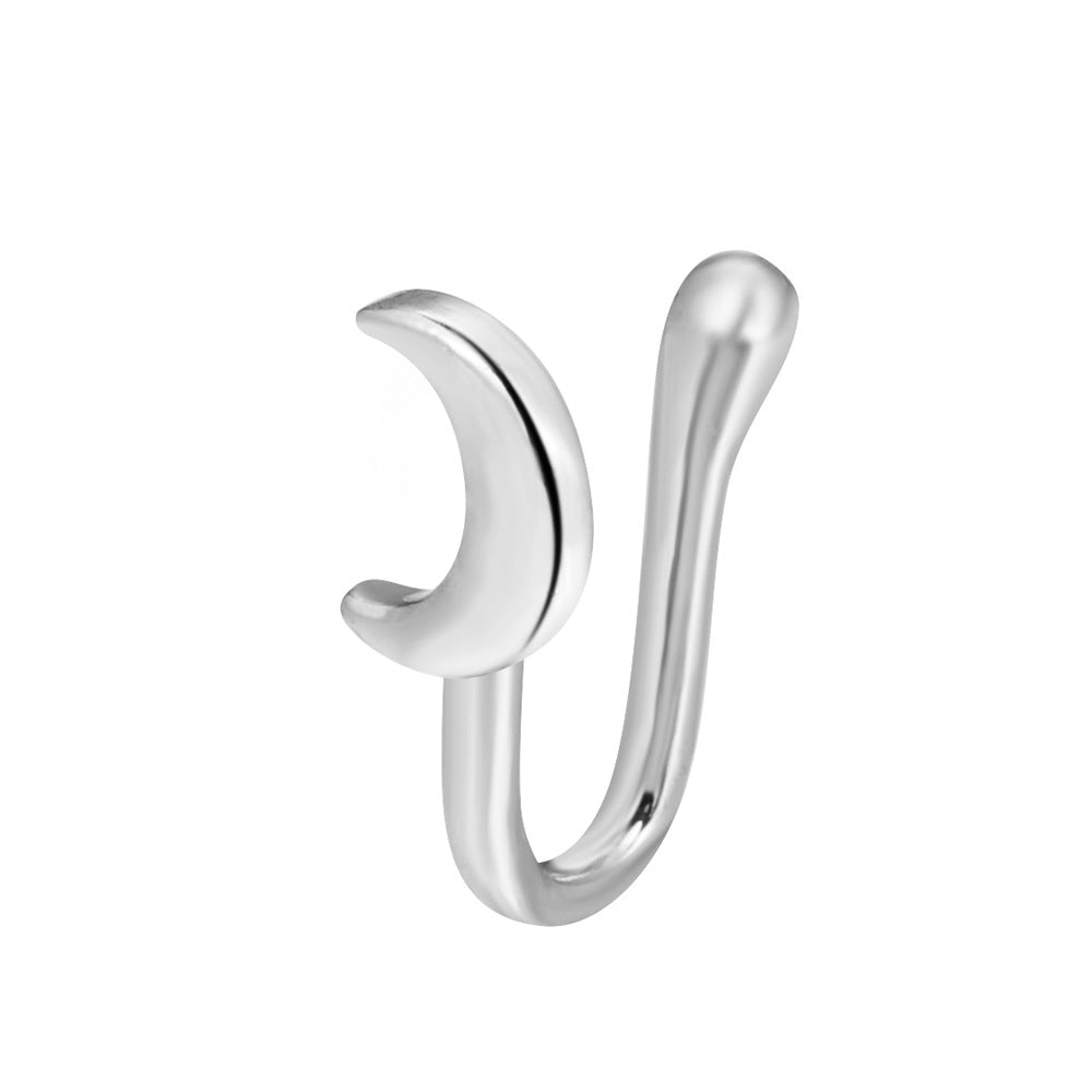 Zircon Star & Heart U-Clip Nose Cuff — No-Pierce Nose Jewellery